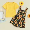 Set di abbigliamento 2 pezzi Completi estivi per neonate Top a costine a maniche corte Pantaloncini con bretelle girasole Set vestiti per bambini