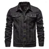 Jaquetas masculinas homens denim jaqueta casual cor sólida lapela único breasted cowboy casacos masculino fino ajuste qualidade outerwear com bolsos