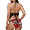 Damen-Bademode, Weihnachtsschädel-Bikini-Set, lustiger Totenkopf-Bikini-Badeanzug, sexy Mesh-Pool-Grafik, Retro, feminin