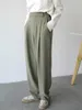 Chic Ven Simple Casual Women Twill Suit Pants Wide Leg Pants Straight Floor Pants Office Ladies Kvinnliga byxor 240309