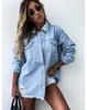 Women Long Denim Jackets Coat Autumn Winter Turn Down Collar Oversized Longline Hole Ripped Boyfriend Denim Jacket Outwear 240311