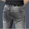 Jeans masculinos primavera moda algodão mens jeans fino elástico abelha calças de negócios estilo clássico masculino denim cinza Color28-38 l240313