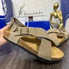 Designer Bostons Clogs Sandals Clog Slippers Dad Taupe Cork Flat Fashion Summer Leather Slide Favourite Beach Casual Shoes Women Men Size 35-45