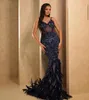 Gorgeous Sequins Evening Dresses Spaghetti Straps Mermaid Prom Gowns Feather Sleeveless Custom Made Sweep Strain Party Dress Plus Size