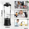 Fruktgrönsaksverktyg Portable Blender Smoothie Maker Waterproof 600 ml Personlig mixer USB -uppladdningsbar stativ med sex blad Drop Dh8pf