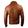 Mens Leather Jacket Tan Brown Removable Fur Collar Pilot Leather Jacket 240309