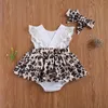 Rompers Citgeesummer moda 0-24m maluch dziewczyna set set w stylu sukienki lamparta koronka rozkloszowana krótkie rękawe body