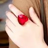 Klusterringar Big Heart Love Shaped Dating Hip Hop Sweet Zircon Open Justerbar Finger for Women Girls Jewelry Gift
