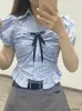 Blouses pour femmes Filles 2024 Été Femmes Sexy Mignon Court Récolte Hauts Style Preppy Vintage Japon Corée Bouton Volants Chemises