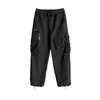 Erkekler Pantolon Teknik Giyim Tarzı Tulumları Çok Cep Siyah Drawstring Erkek ve Kadınlar İçin Düz ayak bileği bağlı gündelik pantolon