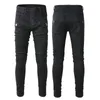 Erkekler Kot Siyah Çok Cep Sokak Giyim Moda İnce Yamalar Erkekler için Piliz Biker Motosiklet Sıska Streç Yırtık Pantolon
