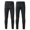 Jeans pour hommes Noir Multi-Poche Streetwear Mode Slim Patchs Plissé Biker Pour Hommes Moto Skinny Stretch Pantalon Déchiré