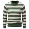 Men's Sweaters 2024 Pullover Autumn/Winter Wool Round Neck Slim Fit Sweater Casual Stripe Versatile Warm Knit Grey Green