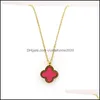 Collares colgantes Moda 18k Oro Doble Lado Rojo Negro Trébol Collar Joyería para Mujeres Regalo Drop Entrega Colgantes Otukx