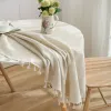 Almofadas mesa redonda casa circular capa de mesa de linho algodão simples toalha de mesa com borlas festa em casa mesa de casamento decoração da cozinha