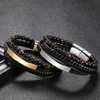 Multilayer Braided Leather Wrap Stone Bracelets Lava Tiger Eye Natural Gemstone Beaded Bracelet Magnetic Clasp Leather Bracelet Bangle Cuff Wristband Jewelry