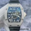 Orologio automatico Orologio meccanico Orologio RM Orologio RM010 Ag Wg Indietro Diamante 18 carati Platino Orologio meccanico automatico cavo con diamanti pieni