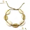 Anhänger Halsketten Strand Natürliche und Zinklegierung Shell Charm Armband Halskette Beige Cord Gold Farbe Handgewebt Ein Satz für Frauen Geschenk Dr Dhxcz