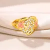 Cluster Rings Gold Color Initial Broad For Women Flower Zircon Letter Surface Ring Cute Elegant Jewelry Accessories Christmas Gift