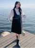 LANMREM Chic 2-delige sets voor dames Wit shirt met lange mouwen Zwart onregelmatige jarreteljurk Dames Koreaanse stijl 2DA4232