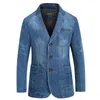 Mens Denim Blazer Outono Inverno Algodão Casual Moda Terno Jaqueta Masculina Slim Fit Ternos Jeans Blazers Plus Size Blazer Masculino 240306