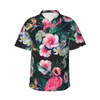 Men's Casual Shirts Hawaii Shirt Beach Forest Palm Leaves Blouses Floral And Flamingo Print Vintage Man Short-Sleeved Comfortable Tops