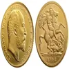 Uk nadir 1902 İngiliz madeni para kralı Edward VII 1 Sovereign Matt 24-K Gold Kaplama Kopya Paraları 261K