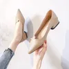 Casual Shoes Thick Heels Pleated Grain Women Patchwork Slip On Loafers Solid Pointed Toe Flats 2-ways Wearing Shallow Office 2024