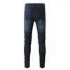 Jeans pour hommes Noir Multi-Poche Streetwear Mode Slim Patchs Plissé Biker Pour Hommes Moto Skinny Stretch Pantalon Déchiré