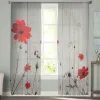 Shutters Youth Bedroom Sheer Curtains Retro Wood Grain Red Poppies Kitchen Study Curtains Living Room Holiday Decor Tulle Curtains