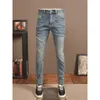 Men's Jeans Retro Worn Fashion Embroidered Printed Stretch Slim Straight High-End All-Matching Skinny Trousers