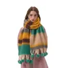 37X200cm Fashion Women Plaid Scarf Winter Pashmina Shawls Cashmere Thick Wraps Lady Tassel Warm Scarves Rainbow Hairy Bufanda 240304