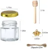 Gläser 1,5 Unzen, 60 Stück, sechseckige Mini-Honiggläser aus Glas mit Holzschöpflöffel, goldene Deckel, goldene Bienenanhänger, Jutes, perfekt für Babypartys