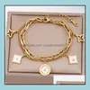 Bracelets de charme Golden Trèfle à quatre feuilles Lettre Femmes Bracelet Double couche Creux Chaînes à main Fête d'anniversaire Saint Valentin Cadeau de mariage Otpxw