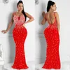 Through Fashion Womens Wear Dress Drilling Nightclub Sexy Spaghetti Straps Sleeveless Maxi