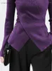 Kvinnors stickor Fashion Womens Turtleneck mager lila ulltröja oregelbunden korsad knapp nedstängd cardigan toppar