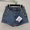 Marken-Shorts für Damen, Jeans, Designer-Hosen, modisches Logo für Damen, lässig, Buchstabe, goldene Schnalle, Tasche, Randdekoration, mittelhohe Taille, Denim-Shorts, 11. März