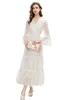 Women's Runway Dresses Sexy V Neck Long Sleeves Hollow Out Triming Piping Elegant Designer Party Prom Gown plus sizes