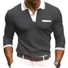 Moda Button Up Tshirts Manga longa Slim Fit Color Solid Lap Muscle Muscle Ativo Tees Tops Tir shirt Man Roupas 240311