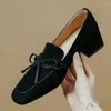 Casual Shoes Women's Natural Suede Leather Loafers Square Toe Sweet Bowtie Female Four Season Daily Footwear High Quality Woman