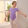 ステージウェアウェアクラシックサマーバレエダンスレオタードコットン幼児の女の子キッズ半袖体操踊りダンスコスチュームダンスウェア用のボディスーツ
