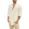 Men's Casual Shirts Linen Standing Collar Long Sleeved