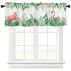 Cortinas de plantas tropicais, flamingos, folhas de palmeira, janela de cozinha, decoração de casa, cortina curta, sala de estar, quarto, pequenas cortinas