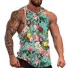 Débardeur pour hommes, haut quotidien à fleurs roses, paillettes dorées, fleur, gymnastique, mode graphique, chemises sans manches, grande taille 4XL 5XL