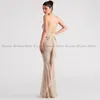 Party Dresses Awesome Glitter Beige Mermaid Evening Ladies With Tulle Floor Length Ruffles V-Neck Spaghetti Straps Criss-Cross 2024