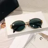Kadın güneş gözlükleri 40235 triomphe oval çerçeve tasarımcı güneş gözlüğü kadın metal ayna bacakları yeşil lens güneş gözlüğü retro küçük yuvarlak çerçeve seksi küçük kadın gözlük
