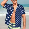 Camisas casuais masculinas bolinhas camisa de praia azul marinho e branco havaiano masculino clássico blusas manga curta coreano moda gráfico topo