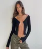 Women039s Bluzki koszule 2021 Modna dzianina bluzki Kobiety metalowy łańcuch z długim rękawem Otwarta z przodu Slim Crop Autumn Sexy Elegant Bluzka 8566897