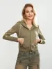 Sweatshirt met capuchon, crop-jack voor dames, sterborduurmotief, lange mouw, ritssluiting, herfst, slanke jas, streetwear 240313