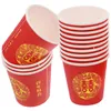 Copas descartáveis palhas 100 pcs vermelho dupla felicidade vidro papel prático papel de mesa festiva de mesa